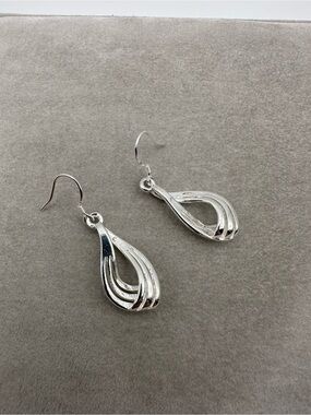 925 Sterling Silver Abstract Open Teardrop Dangle Earrings Fine Jewelry